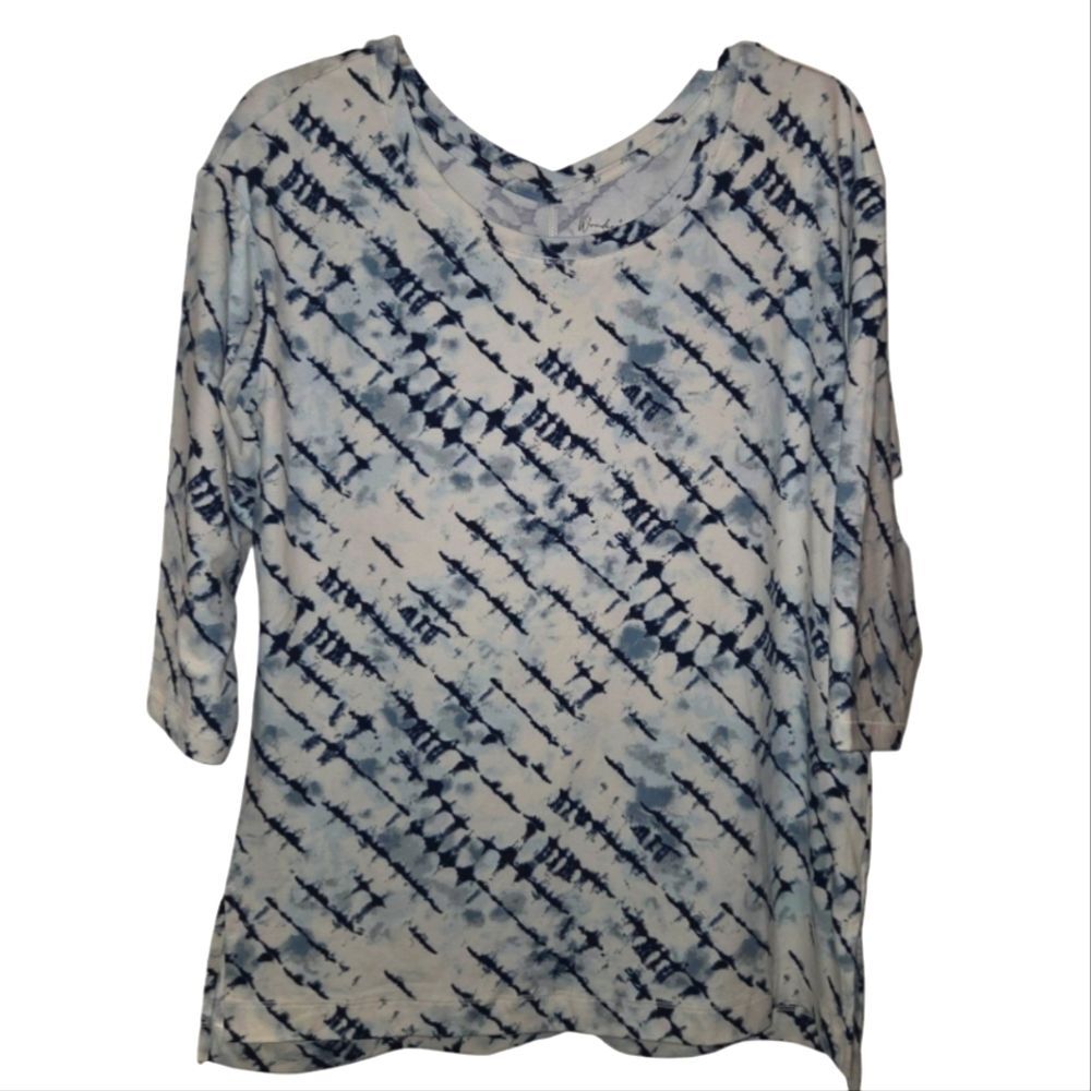 Wonderly NEW Blue & White Watercolor Tie Dye Stretch Blouse